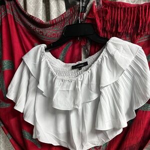 Olivaceous White Ruffled Blouse